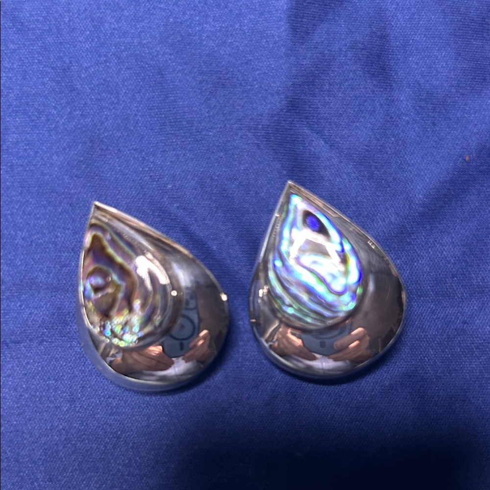 Vintage Teardrop Silver and Abalone Shell Earrings